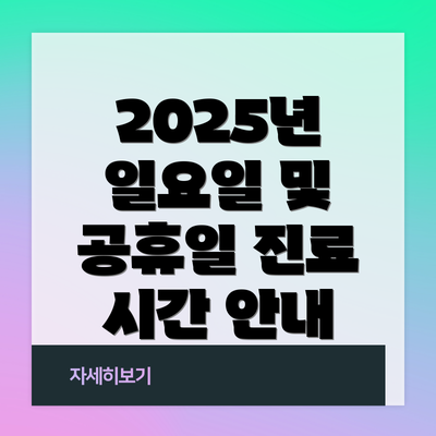 2025년 일요일 및 공휴일 진료 시간 안내