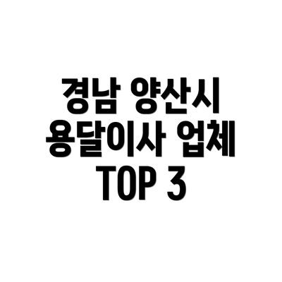 경남 양산시 용달이사 업체 TOP 3