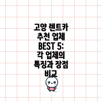 고양 렌트카 추천 업체 BEST 5:  각 업체의 특징과 장점 비교