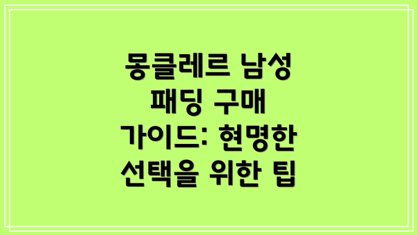 몽클레르 남성 패딩 구매 가이드: 현명한 선택을 위한 팁
