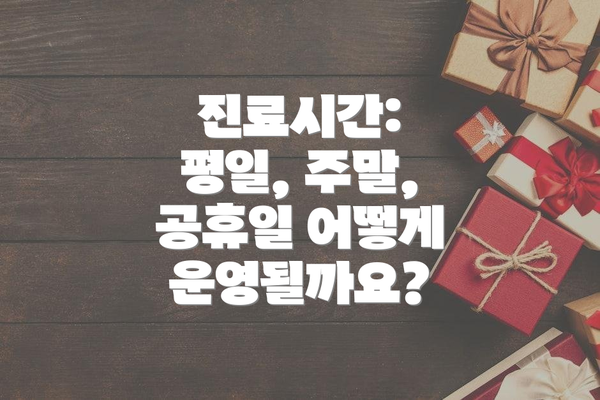 진료시간: 평일, 주말, 공휴일 어떻게 운영될까요?