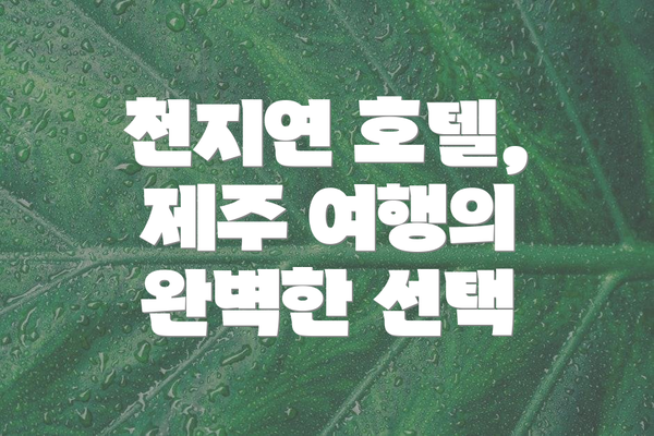 천지연 호텔, 제주 여행의 완벽한 선택