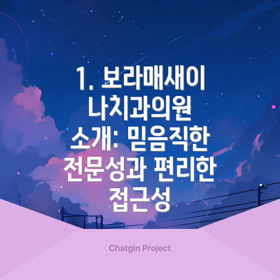 1. 보라매새이나치과의원 소개: 믿음직한 전문성과 편리한 접근성