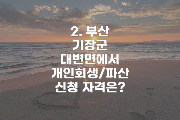 2. 부산 기장군 대변면에서 개인회생/파산 신청 자격은?