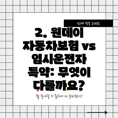 2. 원데이 자동차보험 vs 임시운전자 특약: 무엇이 다를까요?