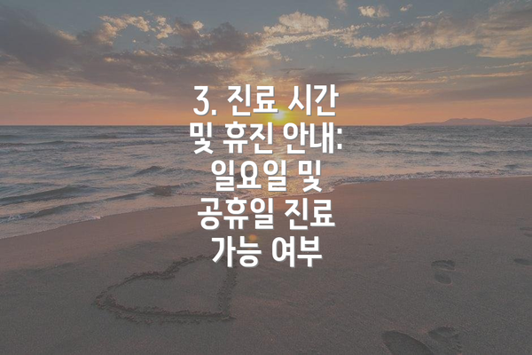 3. 진료 시간 및 휴진 안내:  일요일 및 공휴일 진료 가능 여부