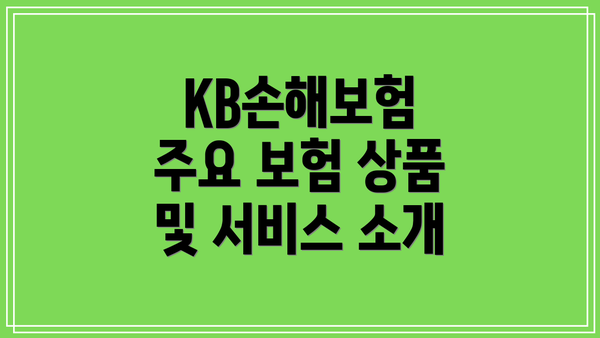 KB손해보험 주요 보험 상품 및 서비스 소개